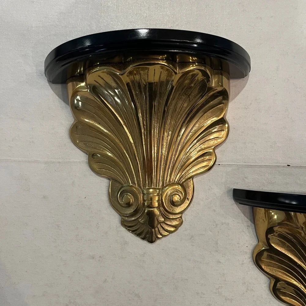 Vintage Ethan Allen brass shell scroll Wall Decor Shelves. Absolutely stunning!